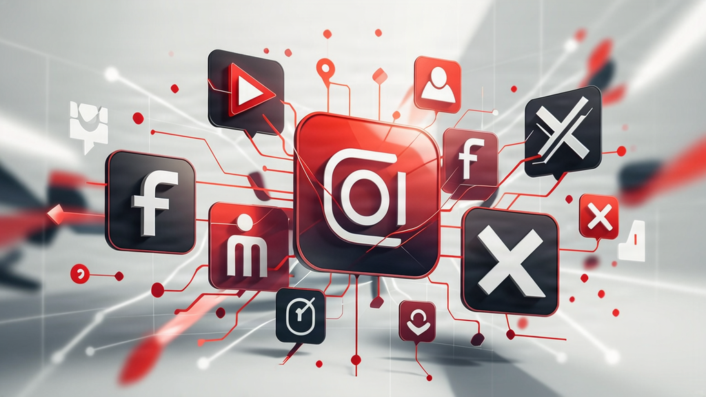 GrowthRankHub Social Media Marketing Hero - Modern digital marketing agency visualization with Facebook, Instagram, LinkedIn, X, and YouTube logos.